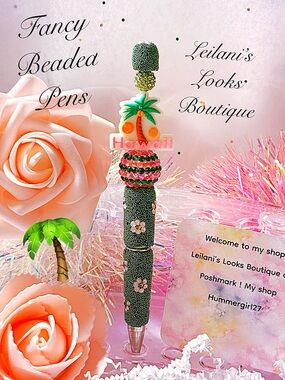 Fancy beaded pen/gifts/palm trees/summertime/multicolor beads/